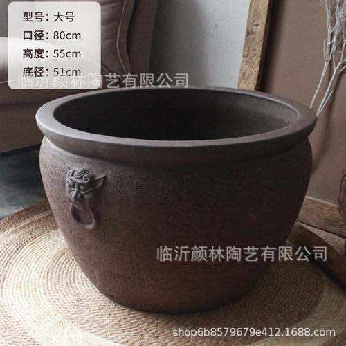 紫砂大缸花盆水养盆庭院大缸透气盆陶缸陶盆大盆大口径花盆土陶盆