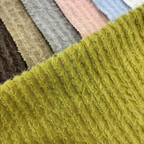 提花织条毛绒弹力针织面料针织拉毛条纹提花布料面料氨女服装涤