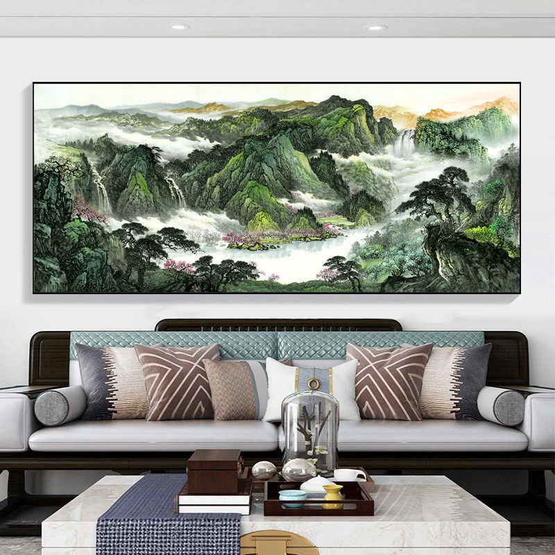聚宝盆办公室字画装饰风景山水客厅挂画国画聚财沙发背景墙画西墙