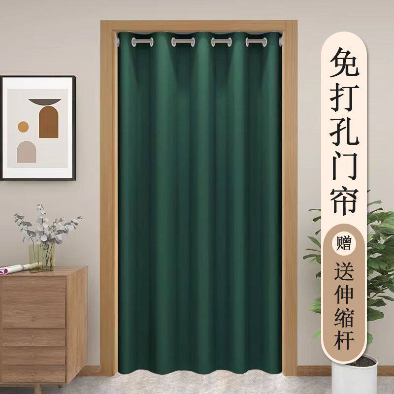 免打孔帘遮光隔断帘卧室挡试衣间厨房帘家用防油烟送伸缩杆