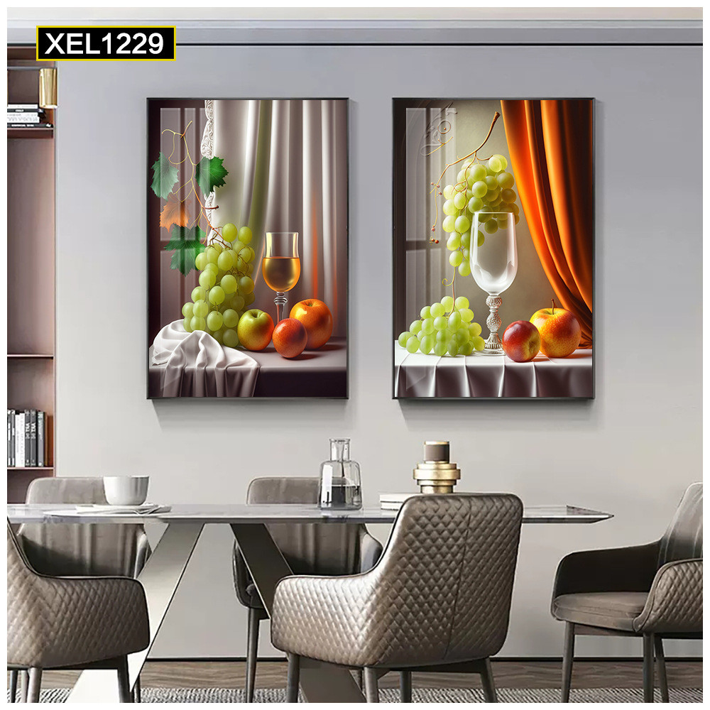 两联花瓶花朵客厅墙面装饰画餐厅饭厅背景墙壁画清新挂画晶瓷艺术图片