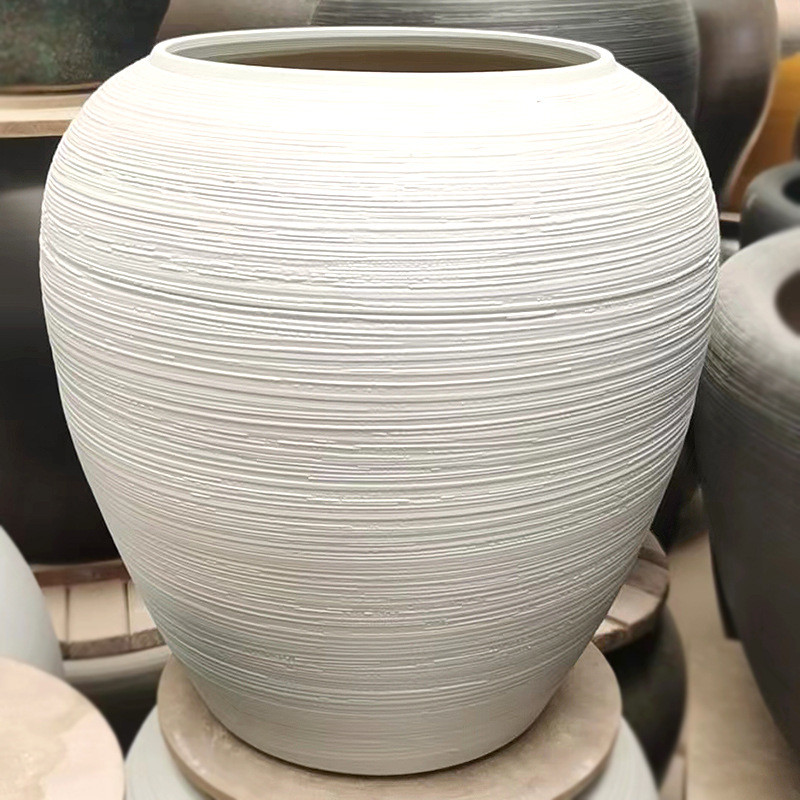 日式复古陶瓷台面花瓶大口径多肉花盆客厅装饰品简约粗陶禅意摆设