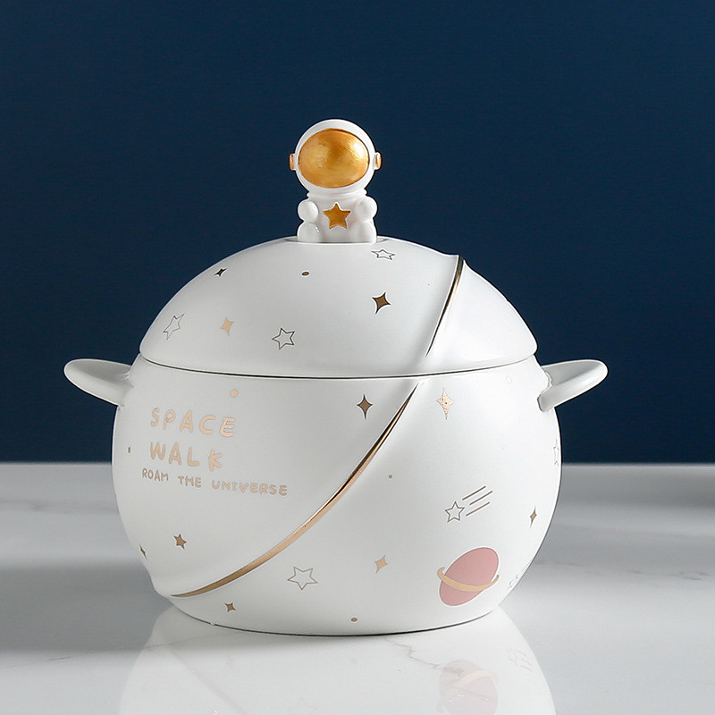 创意星球泡面碗汤碗北欧ins陶瓷碗汤盆带手柄大碗家用大号碗批发