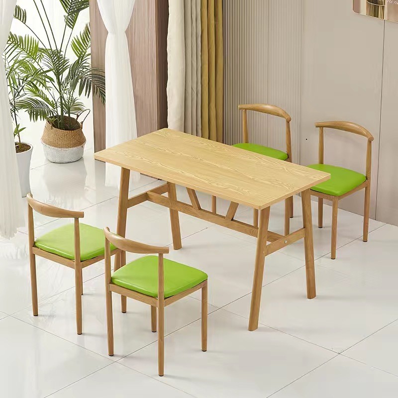 厂家批发现代简约铁艺牛角椅桌子快餐食堂餐桌椅组合靠背餐椅套装