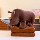 批发卡通犀牛抱枕被子二合一汽车靠垫儿童两用毯子空调被午睡礼品