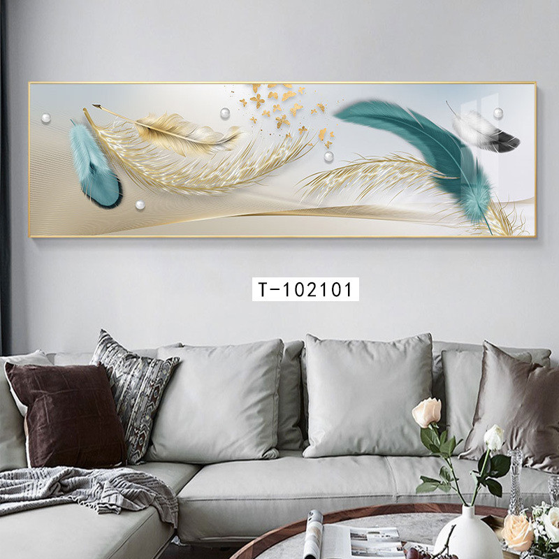 北欧卧室床头装饰画现代简约主卧背景墙抽象羽毛壁画客厅晶瓷挂画