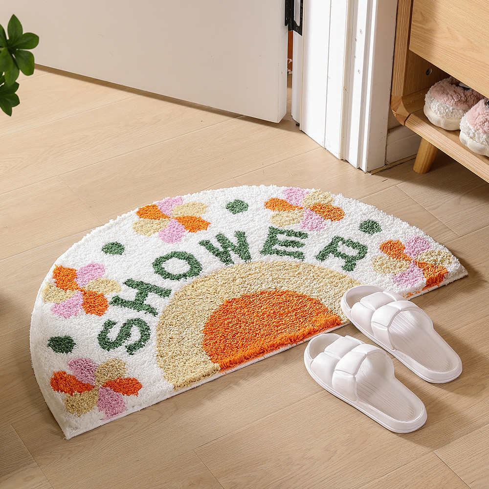田园小花卡通洗植绒地毯可机簇绒家用浴室进门防滑吸水入户地垫子
