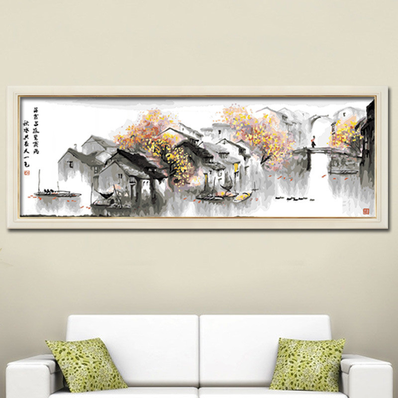 客厅沙发批发书房玄关手绘中国风装饰油画手工数字油画背景挂画