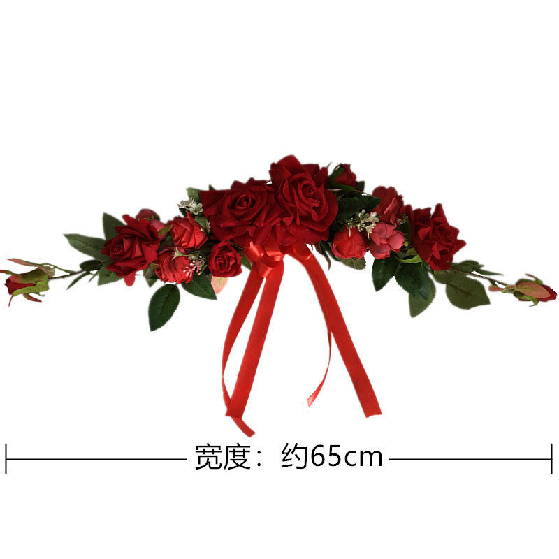 新绒布镜花环门楣玫瑰前迎宾花壁挂饰件门环婚庆家居仿真绢花