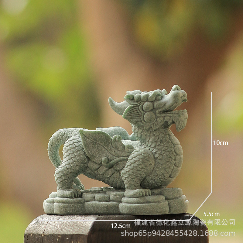 青砂石麒麟茶宠摆件鱼缸造景貔貅瑞兽家居创意国潮桌面茶玩装饰品