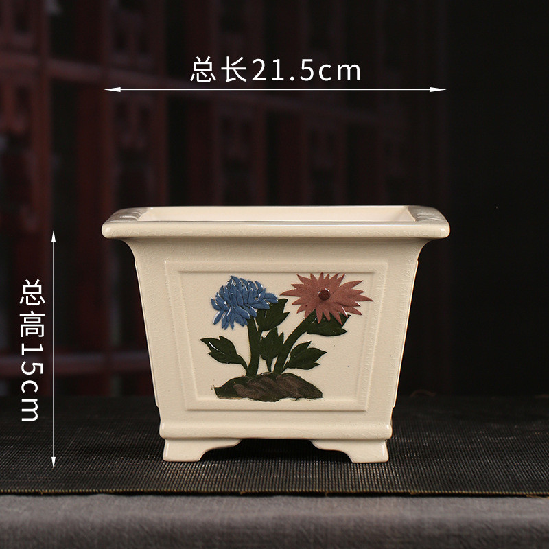 张治诚精品紫砂盆景浮雕釉水花盆批发多肉手绘yzfd14