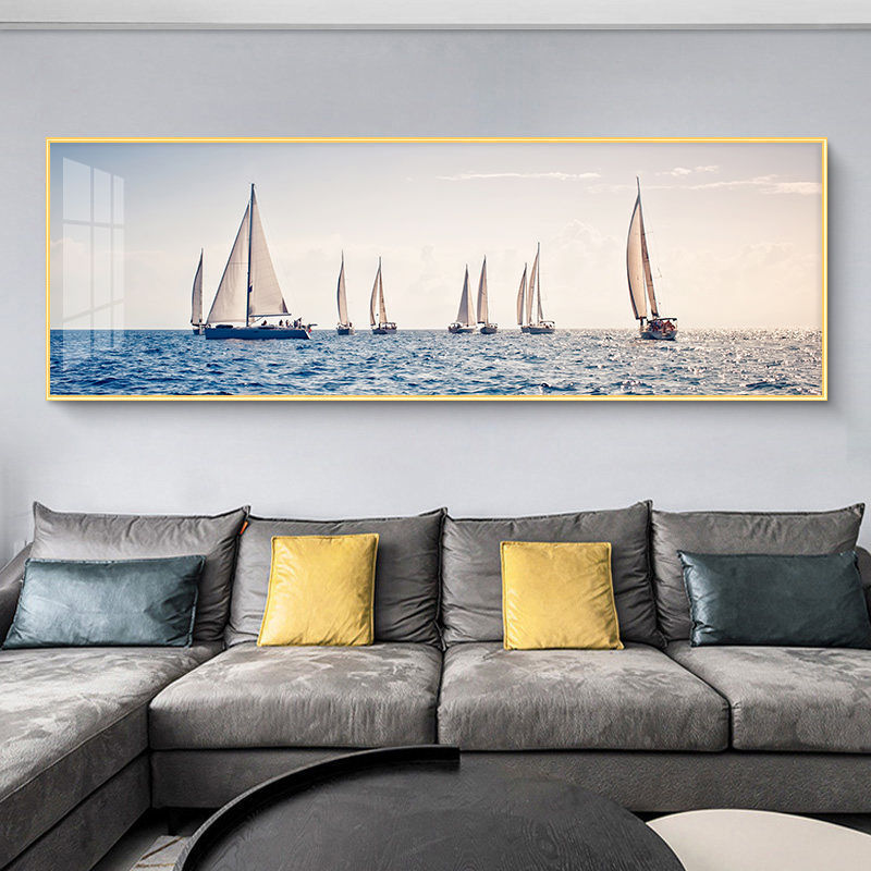 2023壁画高档山水画客厅装饰画沙发背景墙挂画横版轻奢新款免打孔