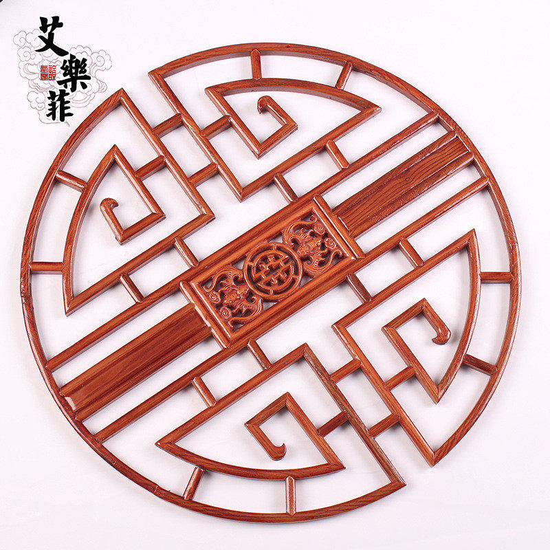 东阳木雕中式仿古实木雕刻榆木花圆形榫卯结构花窗花格通镂空挂件