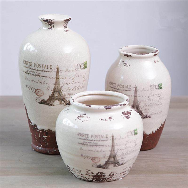 批发厂家美式乡村复古做旧陶瓷花瓶摆件欧式手绘油画储物罐装饰