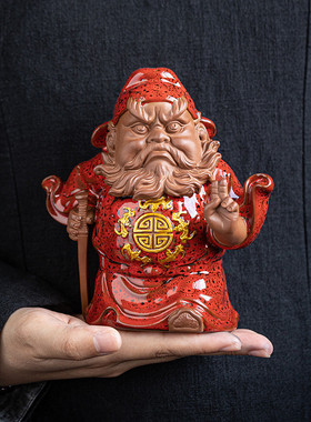 热销中式历史人物紫砂陶瓷钟馗摆件创意家居客厅电视柜玄关桌面摆