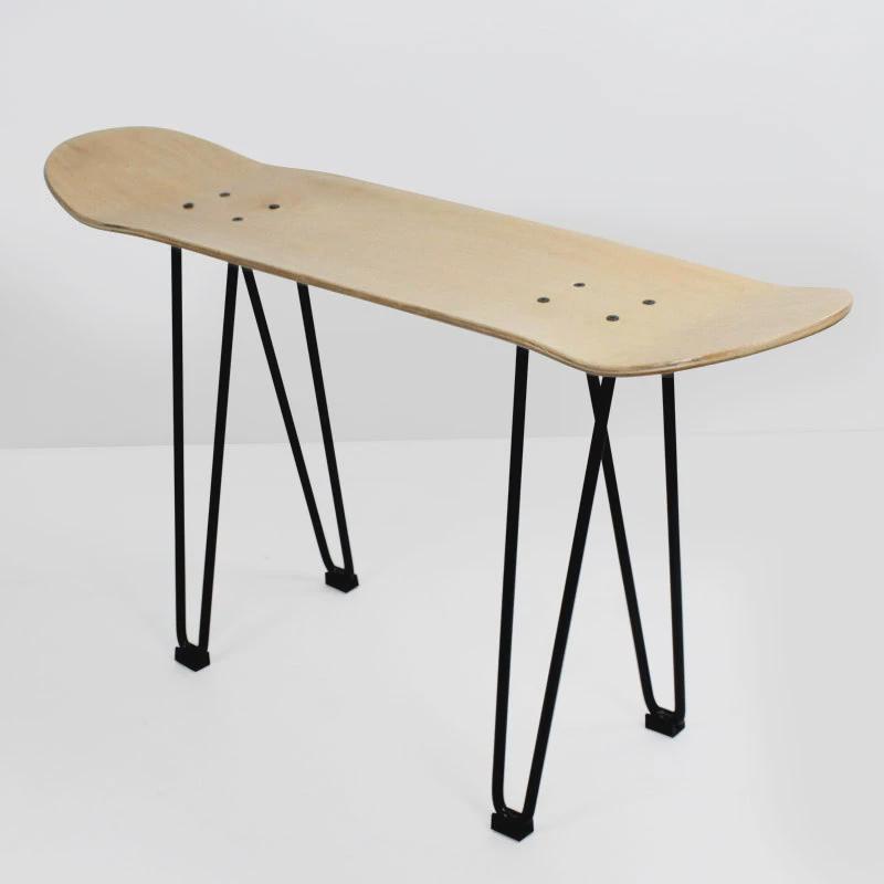 简约现代支架铁艺滑板凳子diy滑板椅子自装嵌滑板原木双翘板架