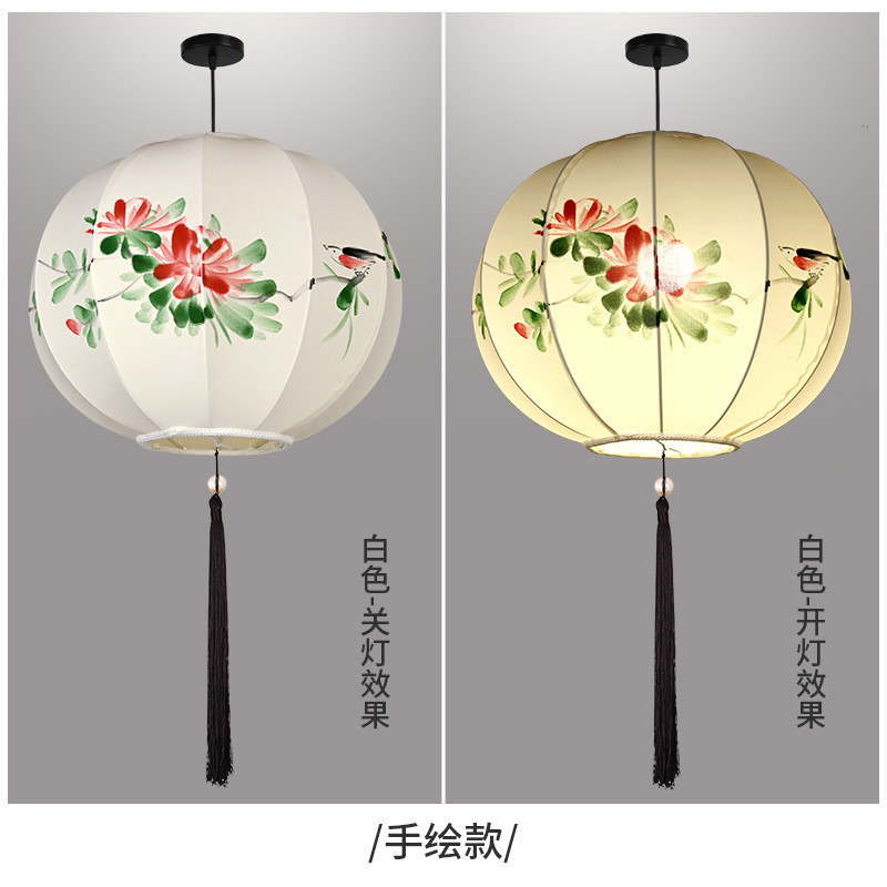 手绘彩色圆形灯笼中式国潮风广告春节景区婚礼装饰新中式布艺吊灯