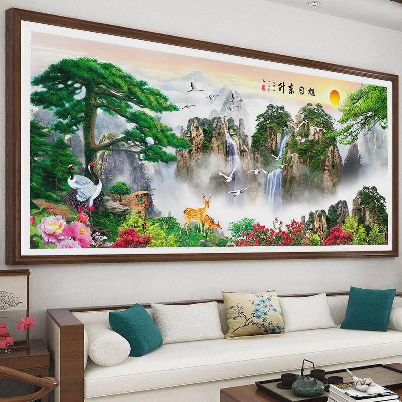 新款钻石画满钻十字绣客厅钻贴点风景山水画迎客松5d