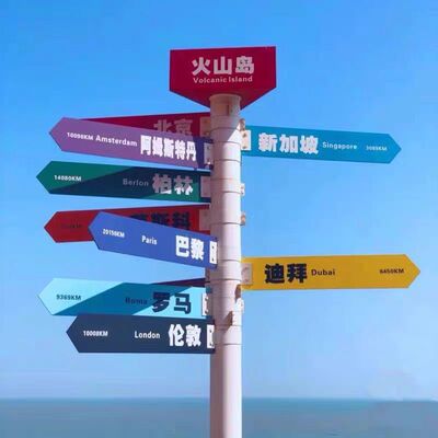 创意网红指示牌318此生广告牌必驾打卡标牌路牌指引导向铁艺拍照