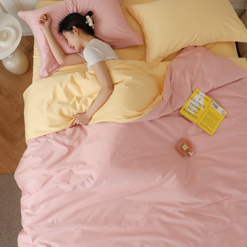 简约轻奢纯色水洗双拼100支长绒棉被套贡缎四件套床单三件套床笠