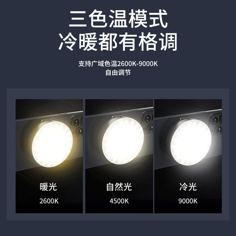厂家磁吸Magsefe手机补光灯摄影灯视频会议直播口袋灯镜子126LED
