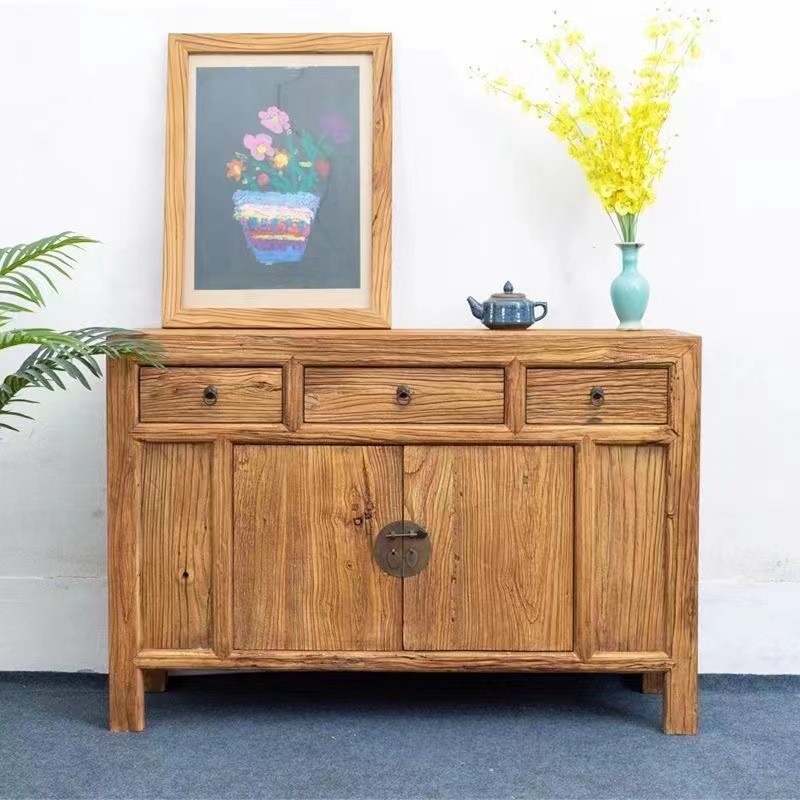 老榆木双开门餐边柜复古收纳柜中式仿古茶室旧做茶边柜民宿储物柜