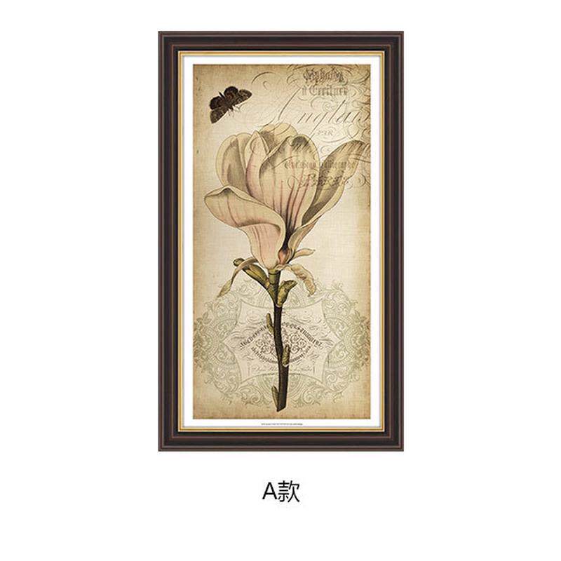 玄关装饰画竖版花卉画过道挂画单幅走廊大幅美式乡村客厅画木兰花