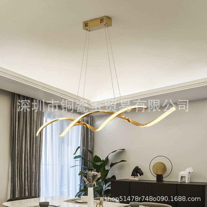北欧后现代极简轻奢金色餐厅吧台长条艺术创意设计led线条吊灯具
