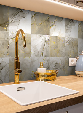 新款欧式funlife大理石纹理加厚瓷砖贴厨房防水防油墙面贴kts031