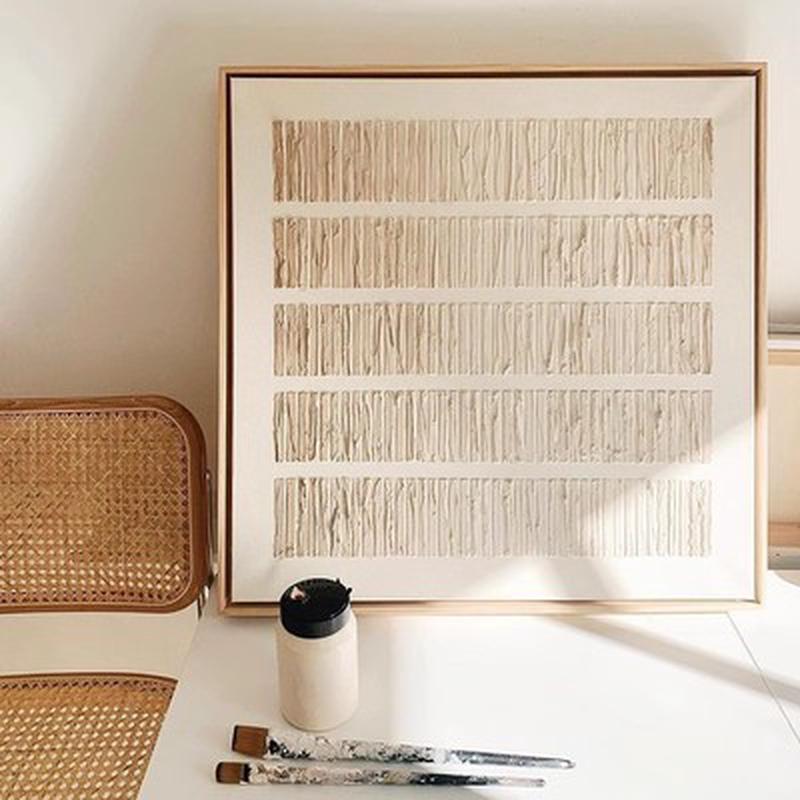 北欧手绘油画侘寂风现代纯极简抽象客厅装饰画几何肌理方形挂画图片