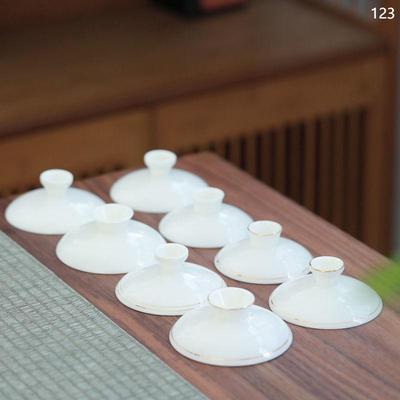潮汕工夫陶瓷盖碗茶杯单盖子配件白瓷骨瓷公道杯三才茶碗茶具套组