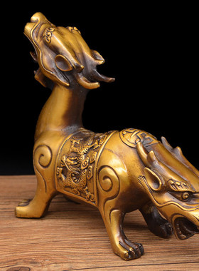 宏达全铜精工龙纹双头吉祥批发铜貔貅工艺摆件