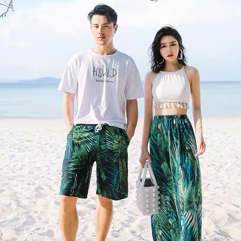 情侣泳衣女沙滩度假海边情侣款套装温泉三件套裙式小胸显瘦ins风