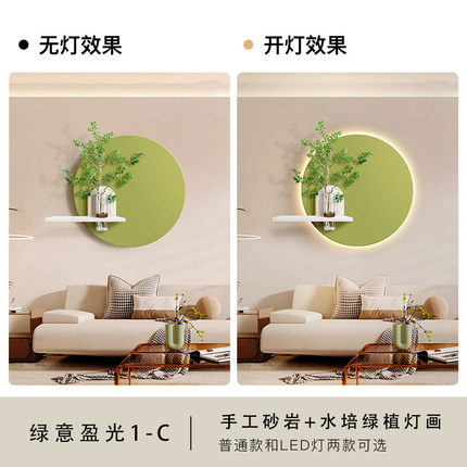 奶油风餐厅装饰画2024新款客厅可水培养花绿植壁灯画led发光挂画