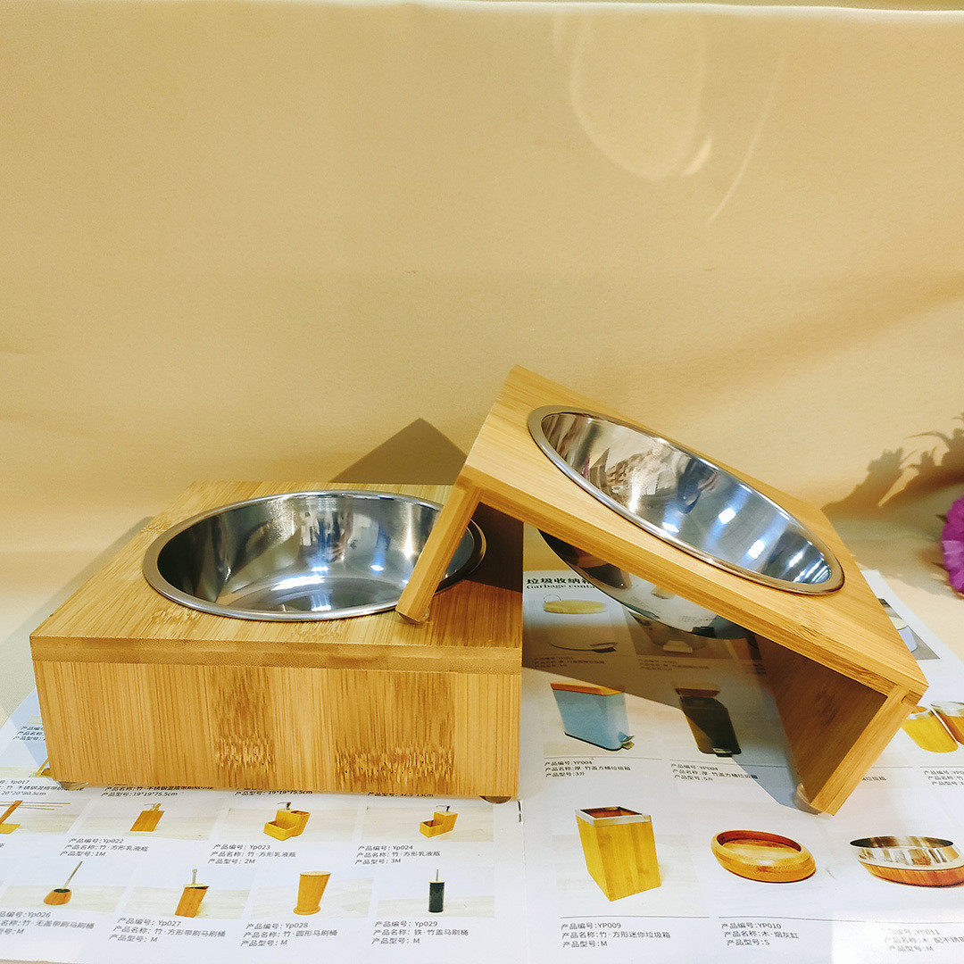 猫狗宠物碗餐具食具竹材不锈钢狗碗猫饭盆狗食盆猫狗宠物楠竹碗