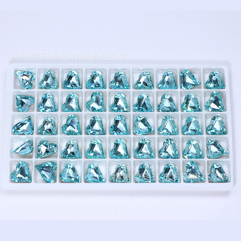 歪心形华子镀爱心玻璃宝石 13.5*12mm不规则底美甲钻玻璃裸石批发