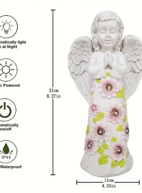 欧式装饰小孩花灯太阳能发光花园家居摆件庭院天使人物雕塑树脂