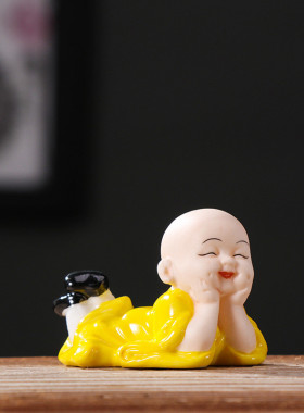 rkt4精品陶瓷中式和尚人物茶宠可爱小沙弥盆景园艺鱼缸造景家居小
