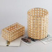 轻奢水晶纸巾盒垃圾桶套装 样板房客厅茶几家用简约创意抽纸盒收纳