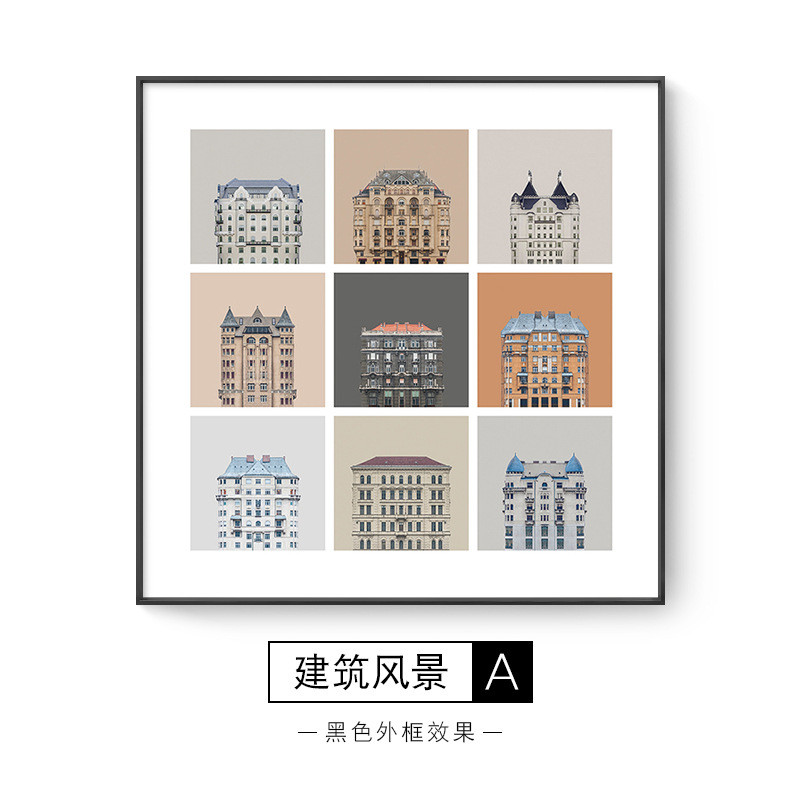 建筑简约现代风小众风格北欧客厅装饰画卧室床头挂画餐厅会所壁画图片