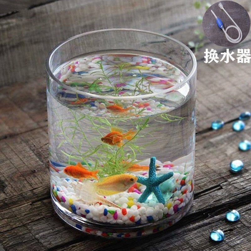 金鱼缸造景圆柱培柱形直大口筒鱼缸玻璃金鱼桌面鱼缸圆柱形鱼缸水