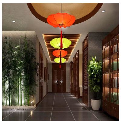 荷花国潮荷叶灯笼中国餐厅吊灯走廊婚庆布艺过道中式仿古复古灯