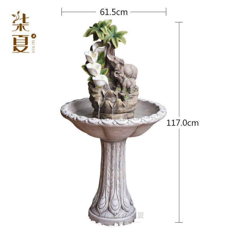 流水喷泉大象家居水景摆件树脂工艺品批发市场厂家现货中式新