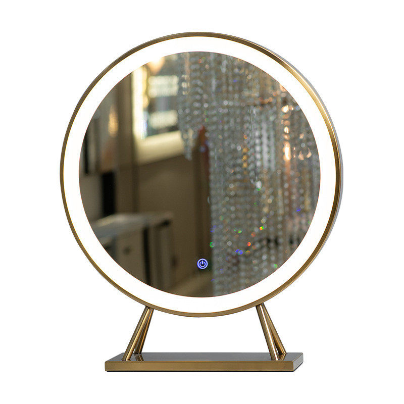 led化妆镜带灯充电款梳妆台旋转金属ins风桌面化妆镜智能镜子镜子