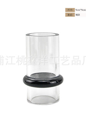 轻奢百搭民宿黑圈圆柱水晶花瓶摆件客厅刻面餐厅卧室软装家居饰品