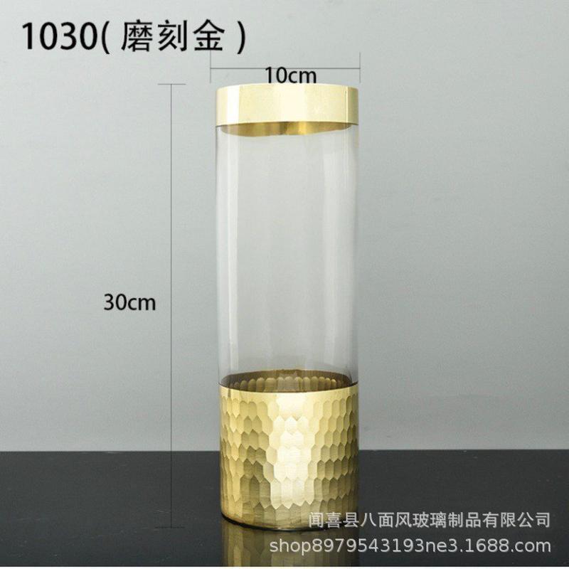 婚庆路引玻璃花瓶客厅装饰插花水培花器直筒金边家居装饰品花瓶