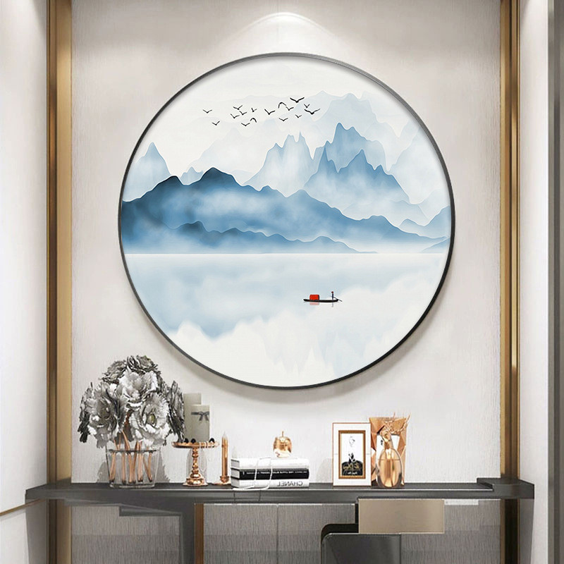 装饰画新中式圆形走廊玄关壁画中国风客厅书房茶室山水禅意挂画图片
