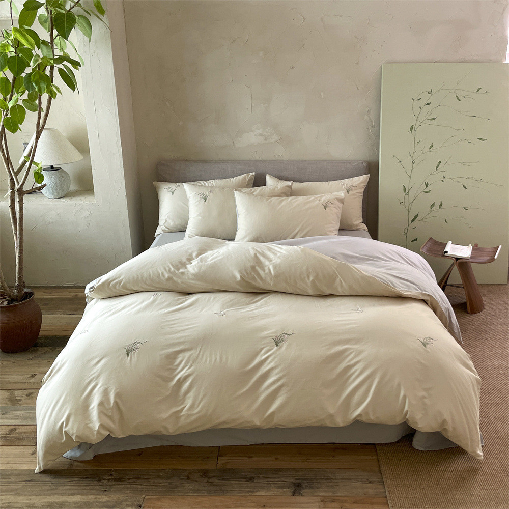 清新田园新中式四件套50支双股全棉磨毛撞排色散绣柔软加厚被套