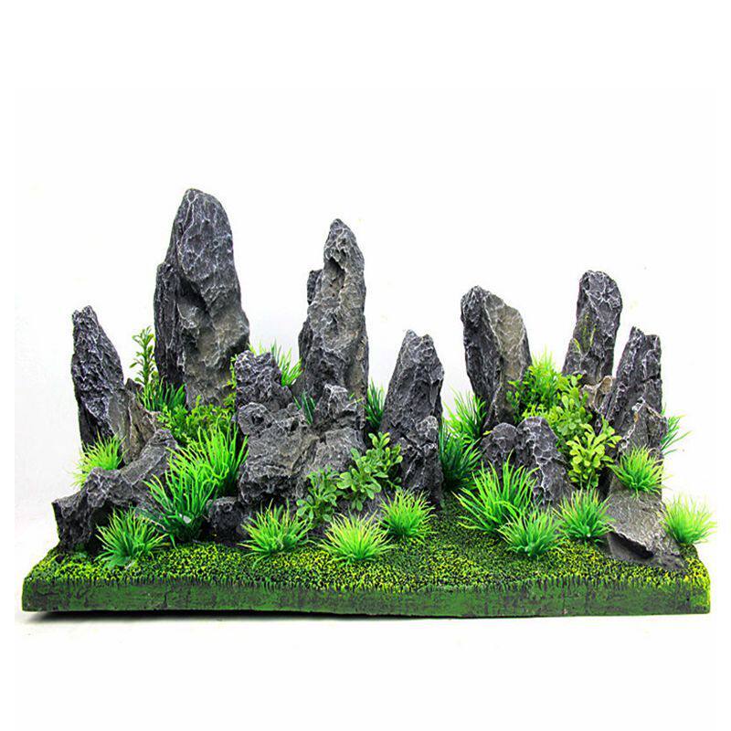 鱼缸装饰造景仿真松皮石水族箱假山假石头水草特色沉木套餐水景