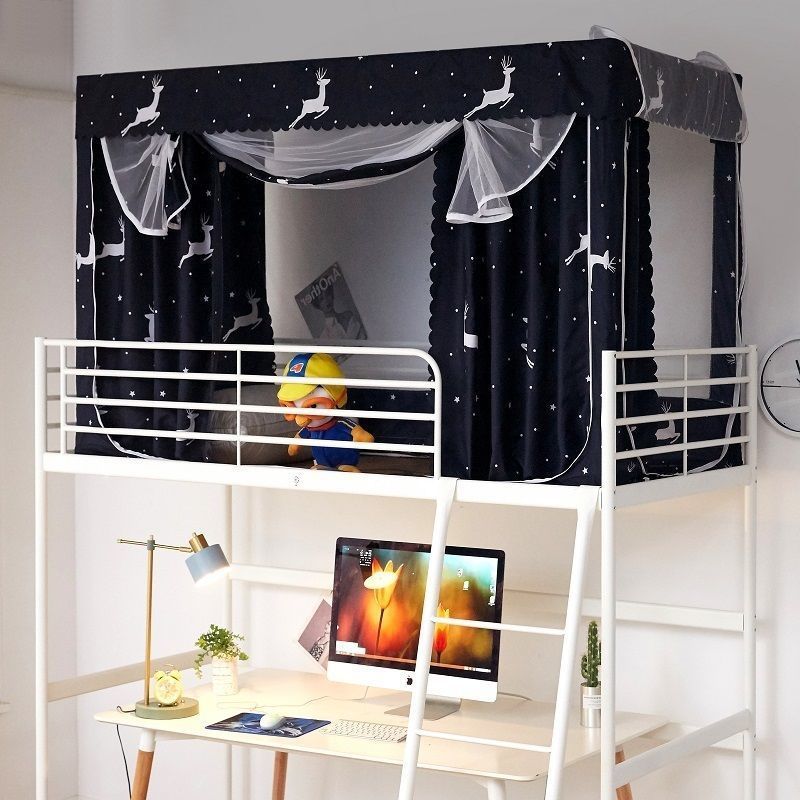 床幔遮光门帘一体式学生宿舍蚊帐男女寝室三开门上下铺通用带支架